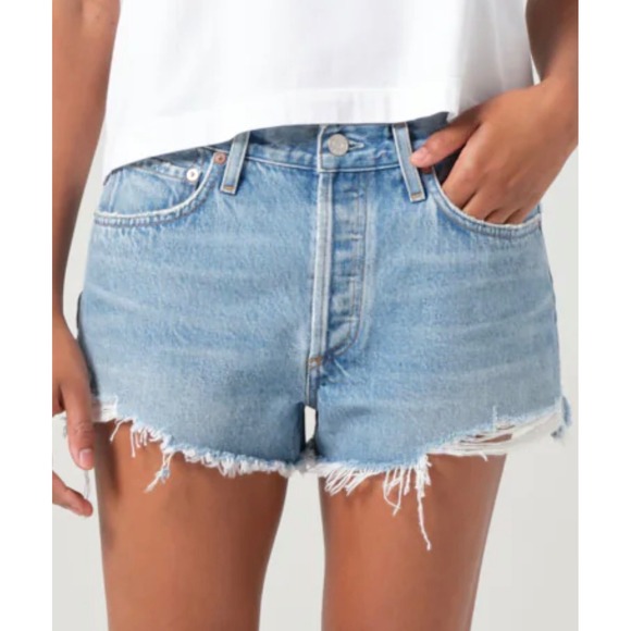 AGOLDE Parker Short Denim Cut Off Distressed Light Wash Size 31